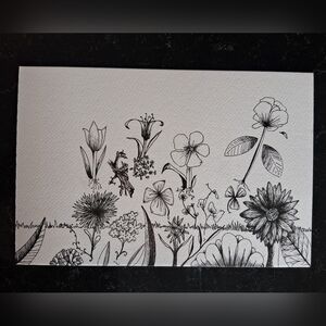 "Flowers In Flight" Original Hand Drawn Floral Art